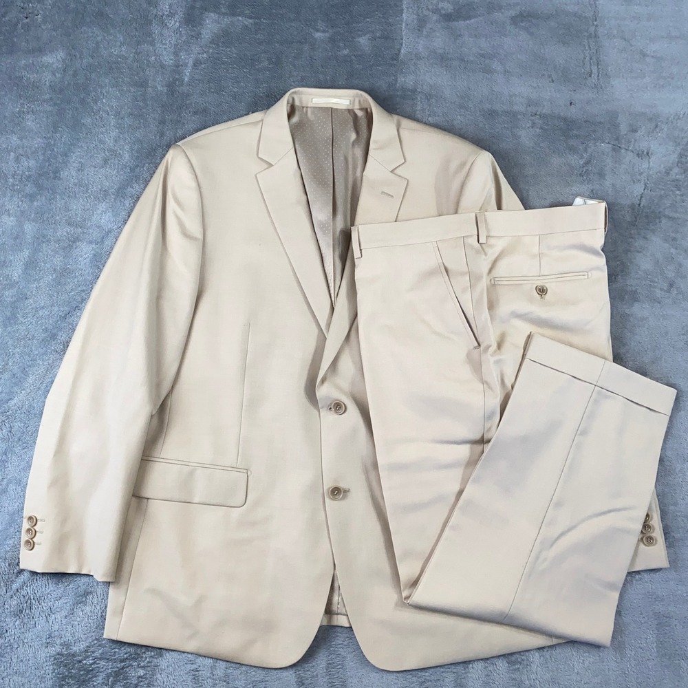 Mantoni Suit Mens 46R 40W Tan Super 140s Virgin Wool 2-Button Flat Front Italy